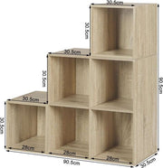 Happyment Luxe Boekenkast Fada- 6 Vakken - Oak - Boekenkast - Boekenrek - Woonkamer, slaapkamer en kinderkamer - Hout - 90x90x30cm