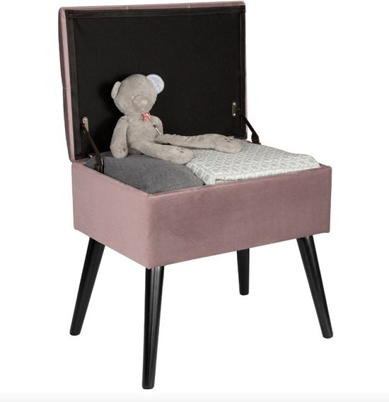 Happyment Zitbank Deca - Met opbergruimte - Opbergbank Poef - Opbergbox hocker - Zitkist met deskel - Roze - 50x35x45cm