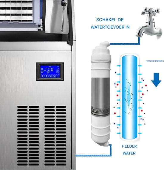 Professionele IJsblokjesmachine – 250W - IJsblokjesmaker met IJsschep – 50KG per 24 uur – Zelfreinigingsfunctie - Draagbaar - Zwart