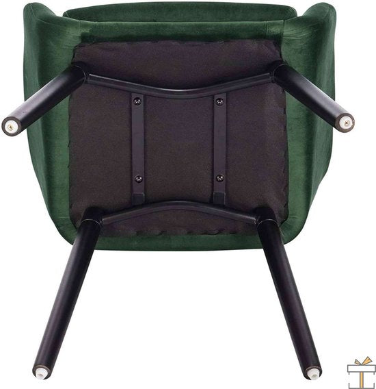 Happyment Eetkamerstoelen Groen Deluxe - Set van 4 - Woonkamerstoelen met rugleuning - Keukenstoelen - Fauteuil - Kuipstoel - Fluweel