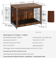 Luxe honden bench - Meubelkennel - Stalen frame - 2-Deurs - Inclusief kussen