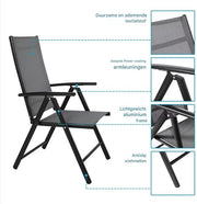 Tuinset met tuinstoelen - Tuintafel - 4 personns - Balkonset - 5-delige tuinemubelen - Aluminium - Zwart - Klapstoelen