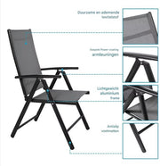 Tuinset Tavien met tuinstoelen - Tuintafel - 4 persoons - Balkonset - 5-delige tuinmeubelen - Aluminium - Zwart - Klapstoelen