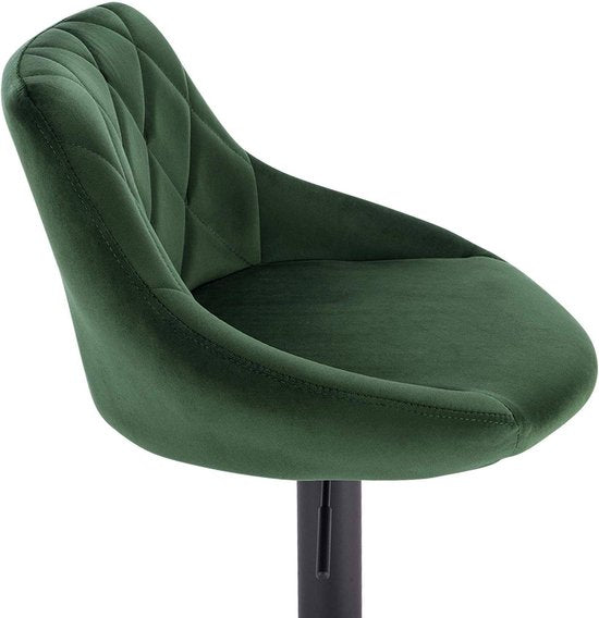 Designer Barkruk Herli - Met rugleuning - Stevig - Ergonomische barstoel - Velvet - Zithoogte 60 - 82cm - Donkergroen - Set van 2 - Keuken en bar - In hoogte verstelbaar