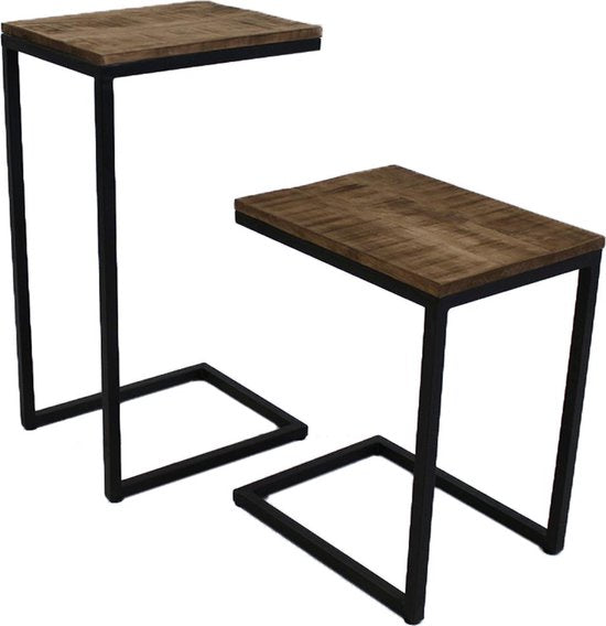 Happyment Luxe Bijzettafel XL - Laptoptafel hout - Keukentafel bar - Ontbijt - Bed - Vierkant - Zwart - 31x40x48cm