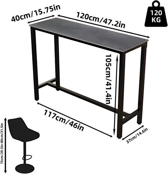 Bartafel Milano Tavien - 120cn - Voor binnen - Keuken en woonkamer - Marmer look - 4 to 6 personen - Donkergrijs