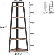 Hoekkast Larevo - Vakkenkast 180cm - Boekenrek Hoekmeubel - Opbergrek 5 Lagen - Zwart en Bruin