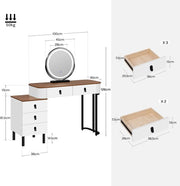 Kaptafel met LED-verlichting - Make-up tafel - Voor Slaapkamer - 3-delige Verstelbare Lichtintensiteit - Inclusief Mobiele Spiegel & Zijkast