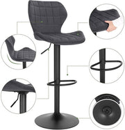 Barkruk Otta - Industrial - Donkergrijs - Barkrukken set van 1 - Barstoel Kruk - Barstoelen met rugleuning - Keukenstoel - In hoogte verstelbaar - Velvet