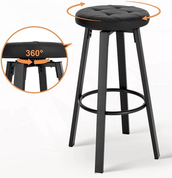 Barkruk - Antraciet - Ergonomisch - Rugleuning - Zithoogte 60-82cm - Set van 2
