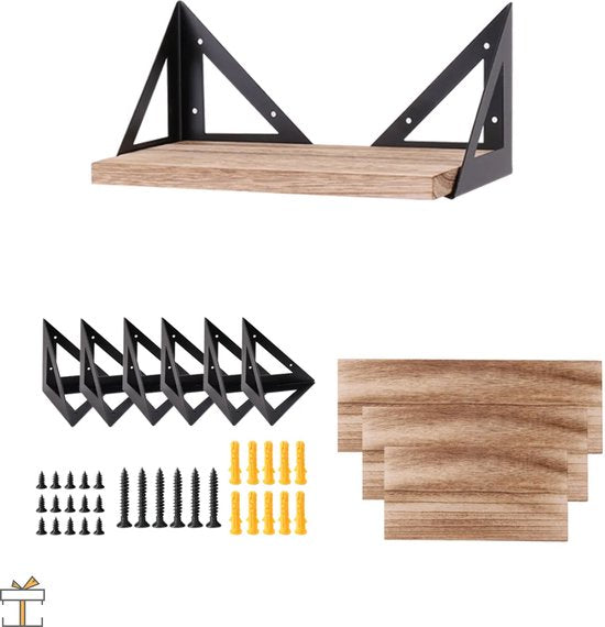 Happyment Wandplank zwevend set van 3 - Wandplanken tegen muur - Boekenplank - Bruin - Hout
