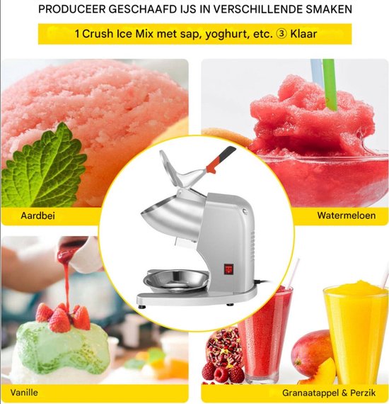 Happyment Ijscrusher Deluxe - Zilver - Smoothie maker - Slush maker- Cocktail ijs - RVS