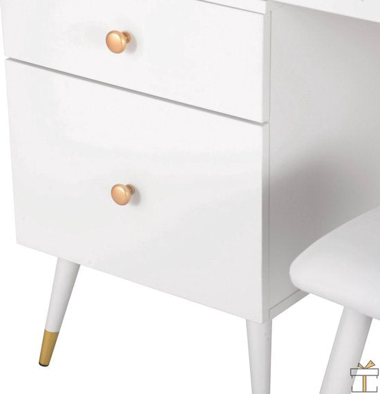 Bolt Edge Kaptafel - Wit - Inclusief Spiegel en Krukje - Make-up Tafel voor Meisjes - Voor Kinderen en Volwassenen