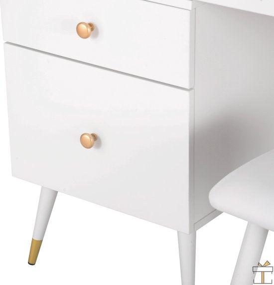 Happyment Kaptafel Diva - Inclusief spiegel en krukje - Wit - Kinderen & volwassenen - Make up tafel voor meisjes