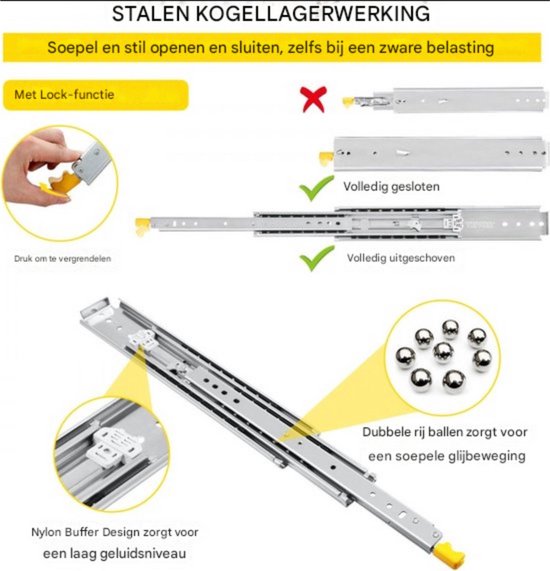Ladegeleiders - Tot 225kg - 3-Voudige Ladelopers - Lade Rails van Koudgewalst Staal