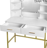 Bolt Edge Make-up Tafel - Wit/Goud - Inclusief spiegel met verlichting - 2 lades