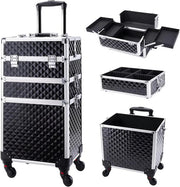3-in-1 Rollende Make-up Trolley - Make up koffer - Kappers koffer - Beautycase - Voor Schoonheidssalons en visagie - Zwart