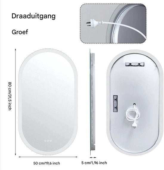 Ovale LED Badkamerspiegel Opulence - Met verlichting - 60x120cm - Voor Badkamer - Wandmontage - Dimbaar licht