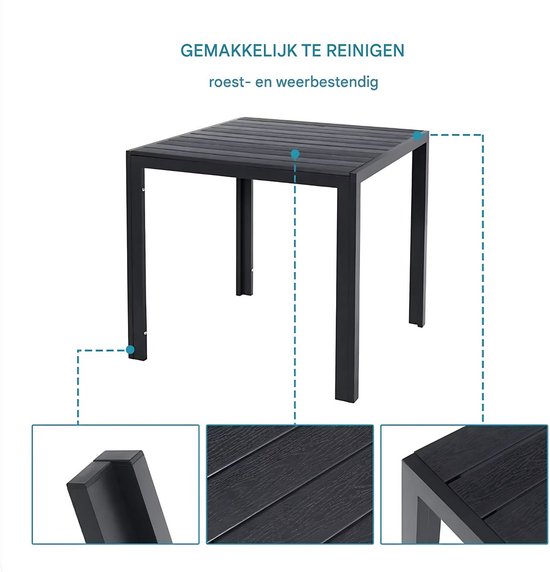 Tuinset Tavien met tuinstoelen - Tuintafel - 4 persoons - Balkonset - 5-delige tuinmeubelen - Aluminium - Zwart - Klapstoelen