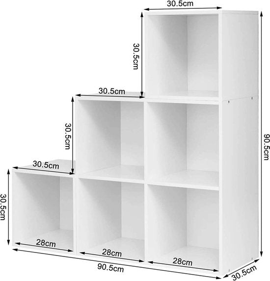 Happyment Open Boekenkast Zaza - 6 Vakken - Wit - Boekenkast - Boekenrek - Woonkamer, slaapkamer en kinderkamer - Hout - 90x90x30cm