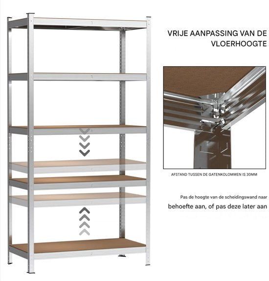 Rekken Tavien - Zware Industriële Metalen Planken - 5-Laags in Hoogte Verstelbaar voor Garage, Magazijn & Kantoor
