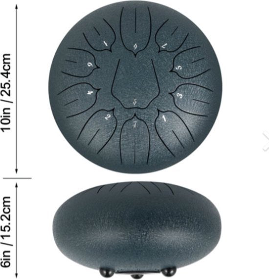 Happyment Steel Tongue Drum - 25 cm - 11 noten - Handdrum - Tong drum - Yoga - Handpan - Marineblauw