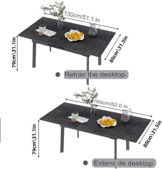 Eettafel Zenia - 4 tot 8 personen - Zwart - Uitschuifbaar - 130-160cm - Rechthoekig