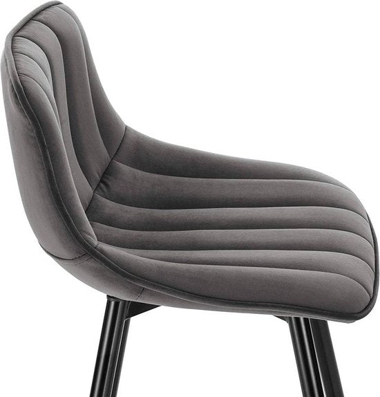 Luxe Barkurk Mambia - Industrial - Grijs - Barkrukken set van 1 - Barstoel Kruk - Barstoelen met rugleuning - Keukenstoel - Velvet