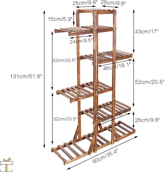 Happyment Plantenstandaard - Plantenrek trap - Bloemenrek voor binnen en buiten - Tuin etagere hout - 131cm