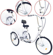 Driewieler Zyrell - Voor volwassenen - 6 versnellingen - Fiets voor senioren - 24 Inch - Met mand - Voorrem - Wit