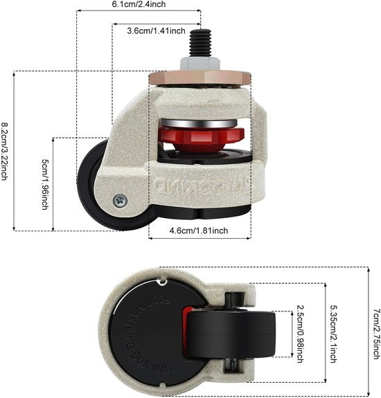 Set van 4 Zwenkwielen - Wielen - Industriële wielen - Transportwielen - Trolley wielen - Voor Tafels & Zware Apparatuur - Intrekbaar & 360° Draaibaar - 4 Stuks GD-60S, Tot 500 kg
