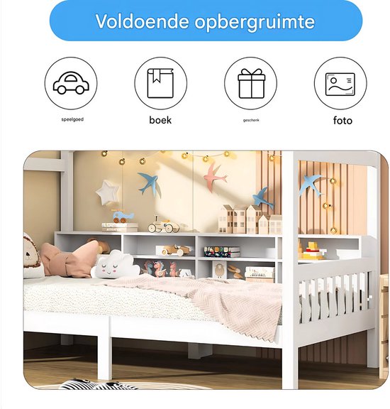 Kinderbed Valora 90 x 200 cm - Voor Kinderen - Huisbed - Peuterbed - Met lattenbodem - Zonder matras