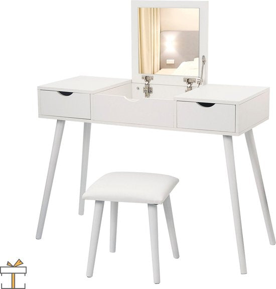Happyment® Luxe kaptafel met spiegel - Make up tafel voor meisjes - Kinderen & volwassenen - 100x40x75cm - Bruin