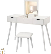 Happyment® Luxe kaptafel met spiegel - Wit - Make up tafel voor meisjes - Kinderen & volwassenen - 100x40x75cm