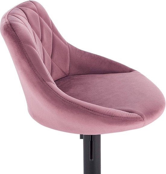 Designer Barkruk - Velvet Roze - Met Rugleuning - Ergonomisch - Zithoogte 60-82cm - Set van 2