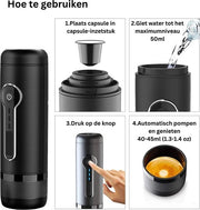 Happyment Compacte Draagbare Koffie Machine Draadloos - Hoge Kwaliteit Espresso Machine Oplaadbaar - Mini Koffie Zet Apparaat - Portable Coffee Maker - Koffie Cubs - Filterkoffie