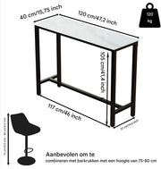 Bartafel Milano - 120cm - Voor binnen - Keuken en woonkamer - Marmer look - 4 to 6 personen - Wit grijs