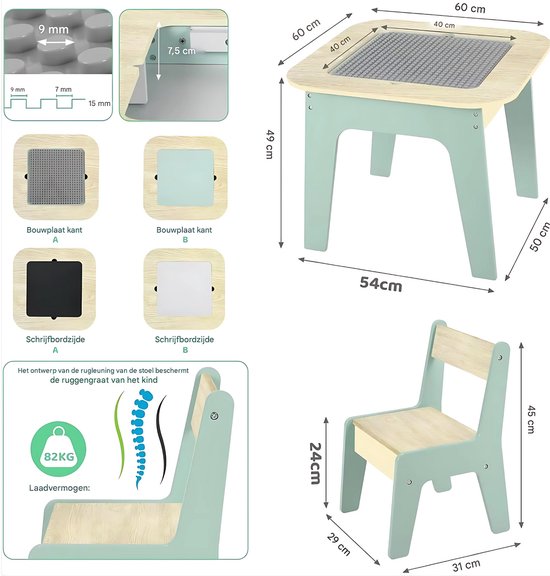 Kindertafel - Speeltafel- Voor Kinderen & Kleuterschool - Kindertafel en stoeltjes - 2-in-1 Speeltafel - Met Opbergruimte & Stoelen - Lichtgrijs