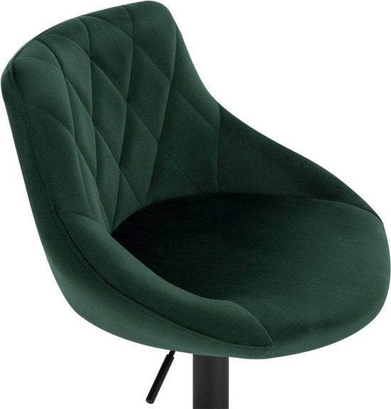 Luxe Barkurk Delvia - Industrial - Donkergroen - Barkrukken set van 2 - Barstoel Kruk - Barstoelen met rugleuning - Keukenstoel - In hoogte verstelbaar - Velvet