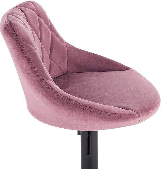 Designer Barkruk Berlo - Met rugleuning - Stevig - Ergonomische barstoel - Velvet - Zithoogte 60 - 82cm - Roze - Set van 2 - Keuken en bar - In hoogte verstelbaar