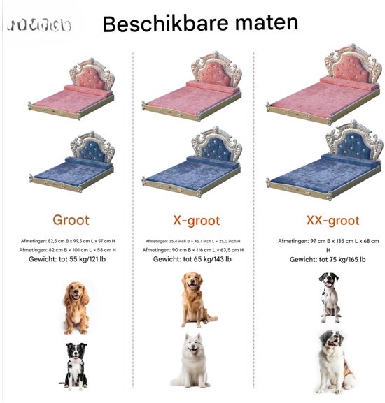 Hondenbank Victoria - 135cm - Hondenbed - Hondensofa op poten - Hondenzetel - Comfort en zacht - Afneembaar kussen - Zacht