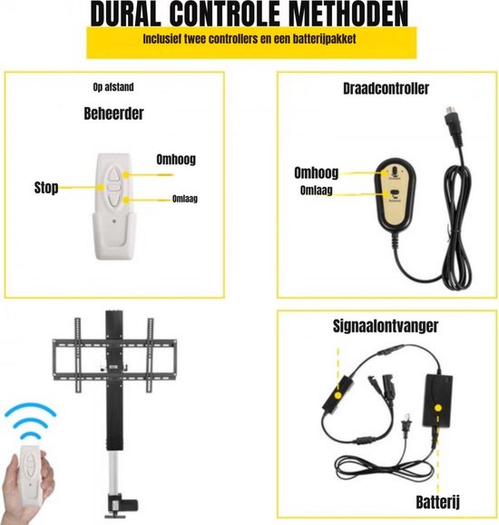 TV Lift - Muurbeugel - Met afstandsbediening - Voor 26-57 inch - TV lift meubel - Woonkamer of kantoor - Hoogte verstelbaar
