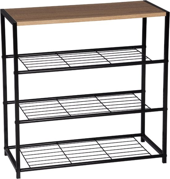 Happyment Schoenenrek Foda - 6 tot 9 paar - Schoenenbank vintage - Zwart - Voor slaapkamer of hal