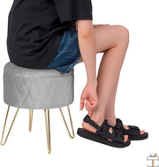 Happyment Luxe Poef Velvet - Grijs - Zitkist met deskel - Voetenbank met opbergruimte - Opbergbox hocker - 2in1