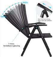 Tuinstoelen Tavien set van 2 - Inklapbaar - Lounge stoel - Rugleuning met 7 verstelbare instellingen, met armleuningen, weerbestendige buitenstoel aluminium structuur - Zwart