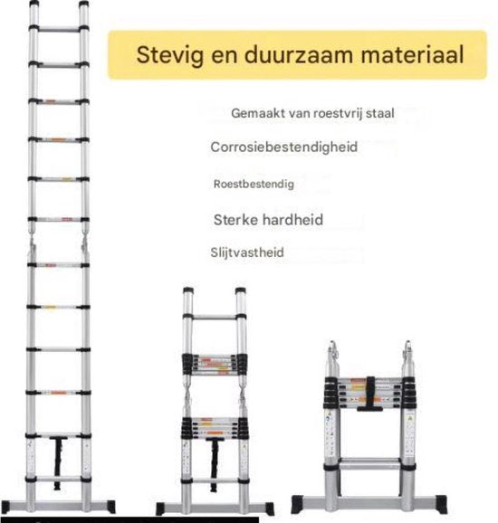 Ladder Tavien - Telescopische Ladder 3,8M - Draagbare Multifunctionele Verlengladder - Roestvrijstalen Frame - Opvouwbaar & Compact