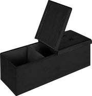 Happyment Opbergbank Zaza - Met opbergruimte - Zitbank Poef - Voetenbank - Opbergbox hocker - Zitkist met deskel - Donkergrijs - Zwart - 110x38x38 cm