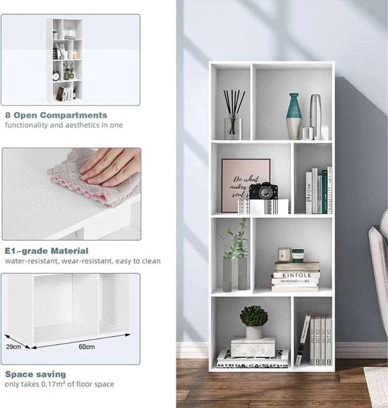 Bolt Edge Boekenkast - Wit - 8 Vakken - Hout - Voor woonkamer of kinderkamer