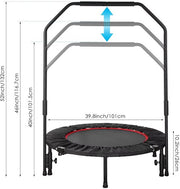 Opvouwbare Mini Fitness Trampoline - Mini trampoline - Sport trampoline - Voor Indoor Workout & Oefening - Met Verstelbare Handgreep & Rebounder Functie - 101 cm, Max 150 kg Belastbaar - Zwart & Rood