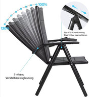 Tuinstoelen set Valora van 2 - Inklapbaar - Lounge stoel - Rugleuning met 7 verstelbare instellingen, met armleuningen, weerbestendige buitenstoel aluminium structuur - Donkergrijs